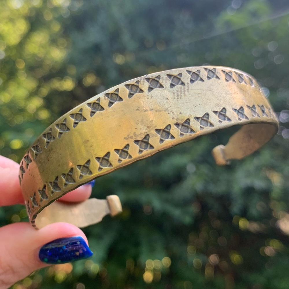 Patterned Hammered Brass Cuff - image 5